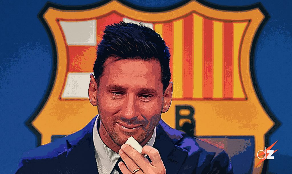 Leo Messi en la rueda de prensa de despedida del F.C Barcelona